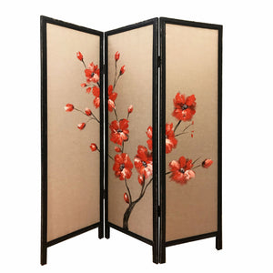 Homeroots 63" Brown Fabric Folding Three Panel Screen Room Divider   342765
