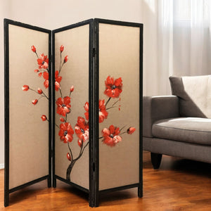 Homeroots 63" Brown Fabric Folding Three Panel Screen Room Divider   342765