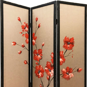 Homeroots 63" Brown Fabric Folding Three Panel Screen Room Divider   342765
