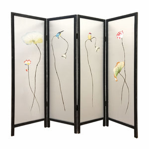 Homeroots 63" Black And White Fabric Folding Four Panel Screen Room Divider   342766