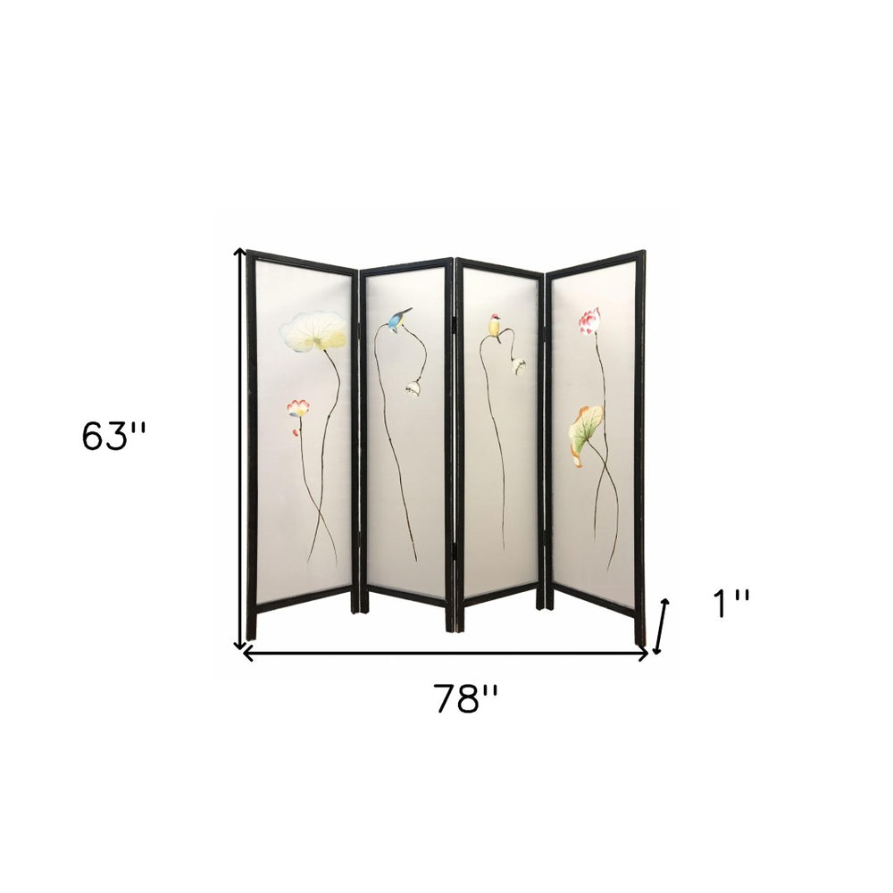 HomeRoots 63" Elegant Black and White Folding Room Divider - Versatile Four-Panel Screen for Stylish Spaces 342766