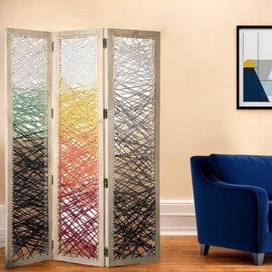 Homeroots 72" Natural Solid Wood Folding Three Panel Screen Room Divider   342767