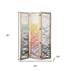 Homeroots 72" Natural Solid Wood Folding Three Panel Screen Room Divider   342767