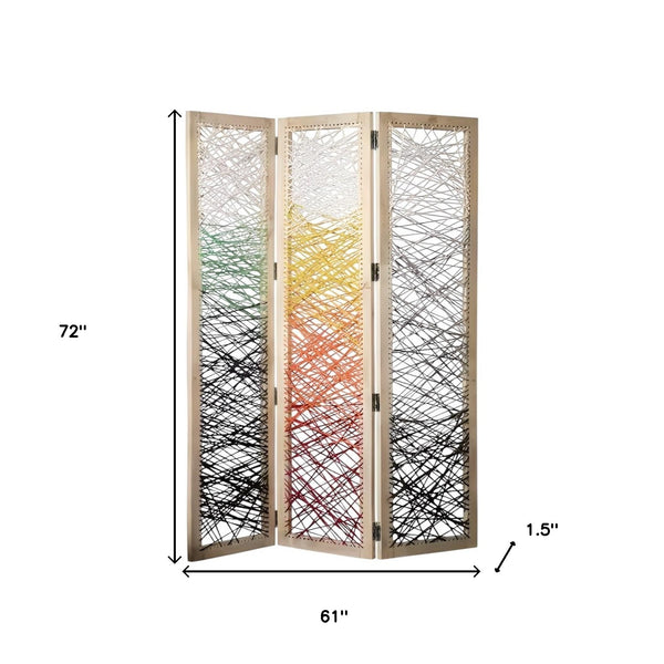 Homeroots 72" Natural Solid Wood Folding Three Panel Screen Room Divider   342767