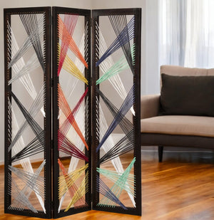 Homeroots 72" Black Fabric Folding Three Panel Screen Room Divider   342768