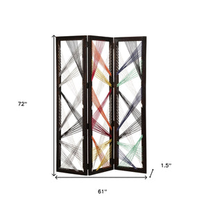 Homeroots 72" Black Fabric Folding Three Panel Screen Room Divider   342768