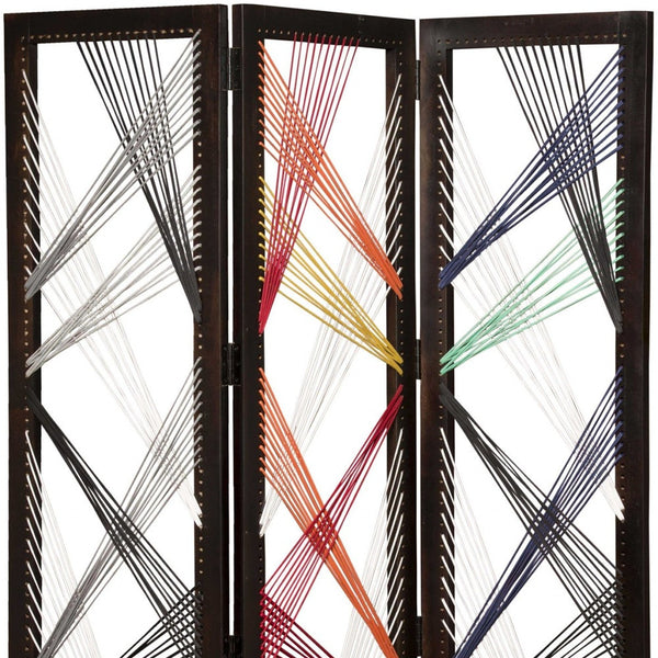 Homeroots 72" Black Fabric Folding Three Panel Screen Room Divider   342768