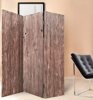 Homeroots 71" Brown Folding Three Panel Screen Room Divider  Wood 342771
