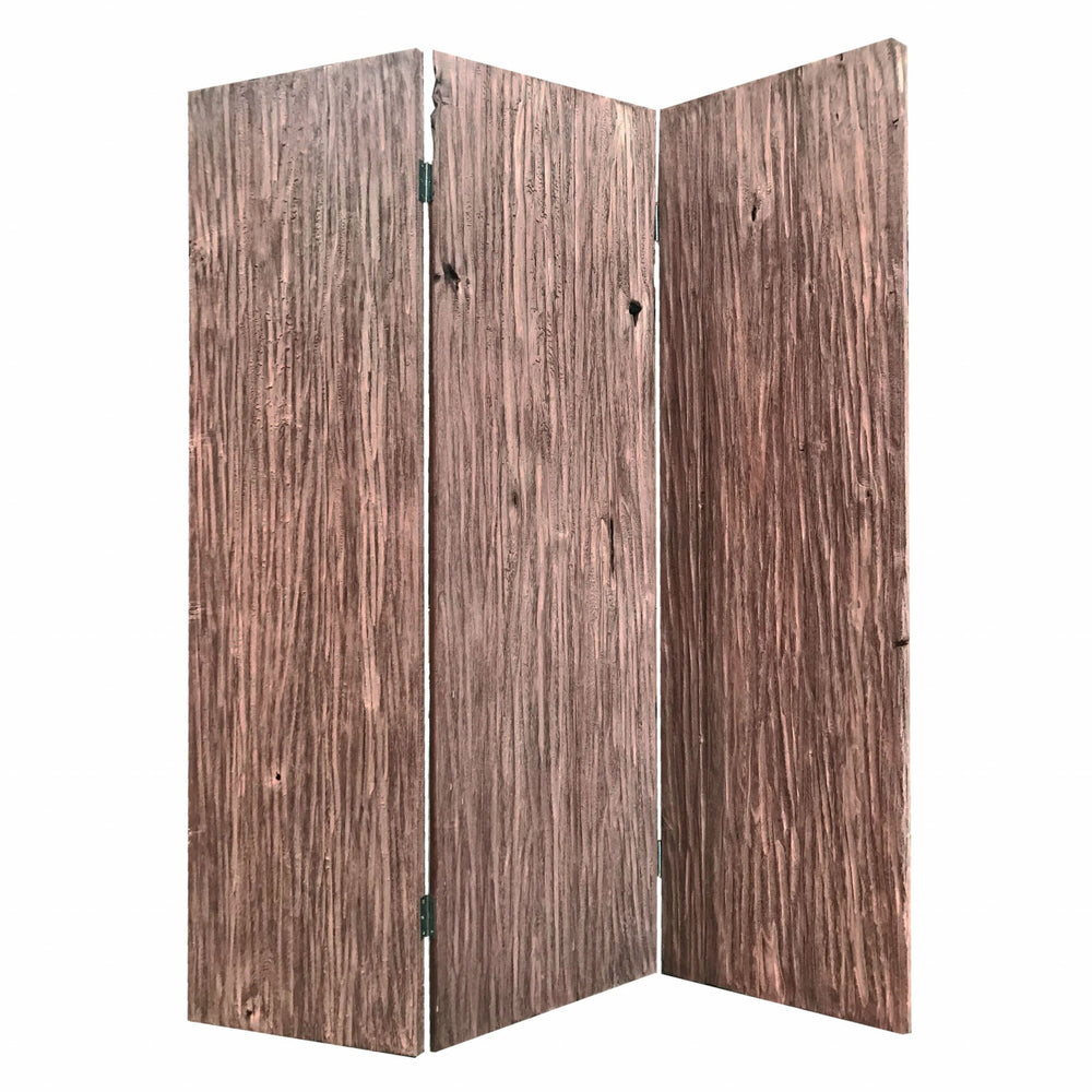 Homeroots 71" Brown Folding Three Panel Screen Room Divider  Wood 342771