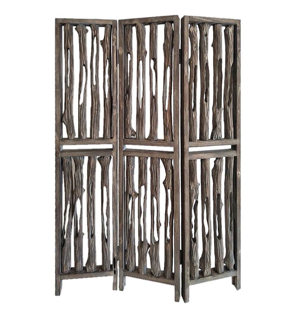 Homeroots 71" Brown Folding Three Panel Screen Room Divider  Wood 342773