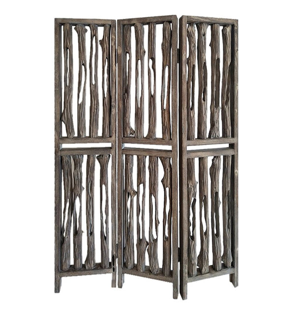 Homeroots 71" Brown Folding Three Panel Screen Room Divider  Wood 342773