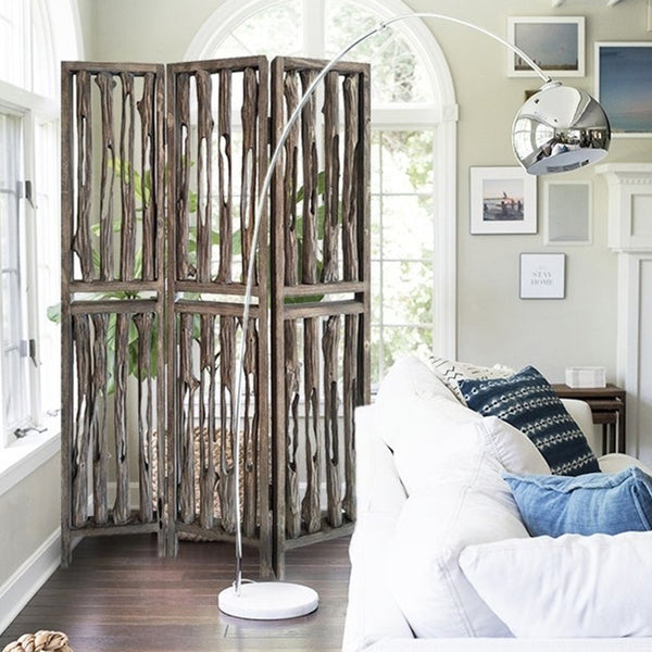 Homeroots 71" Brown Folding Three Panel Screen Room Divider  Wood 342773