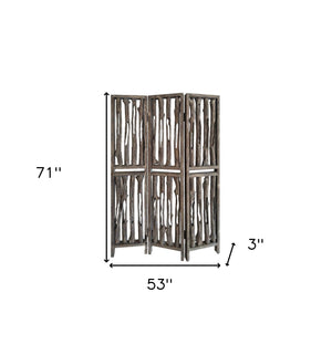 Homeroots 71" Brown Folding Three Panel Screen Room Divider  Wood 342773