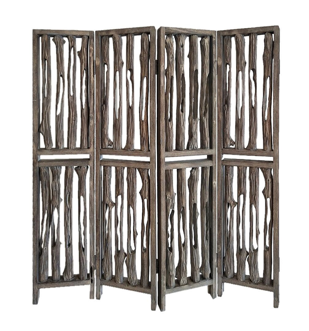 Homeroots 84" Brown Wood Folding Four Panel Screen Room Divider  Wood 342774