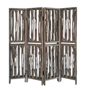 Homeroots 84" Brown Wood Folding Four Panel Screen Room Divider  Wood 342774