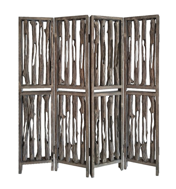 Homeroots 84" Brown Wood Folding Four Panel Screen Room Divider  Wood 342774