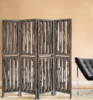 Homeroots 84" Brown Wood Folding Four Panel Screen Room Divider  Wood 342774
