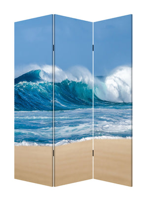 Homeroots 72" Blue And White Canvas Folding Three Panel Screen Room Divider  Cotton Canvas 342776
