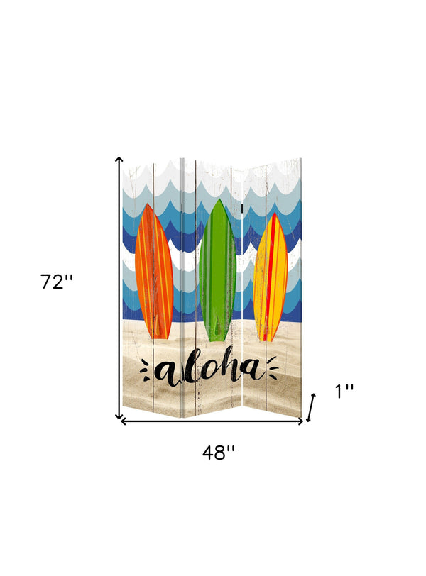 Homeroots 72" Blue And White Canvas Folding Three Panel Screen Room Divider  Cotton Canvas 342777