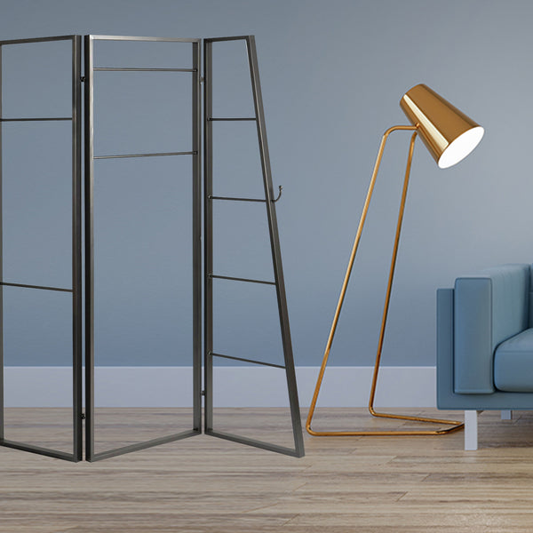 Homeroots 72" Gray Iron Folding Three Panel Screen Room Divider  Metal 342778