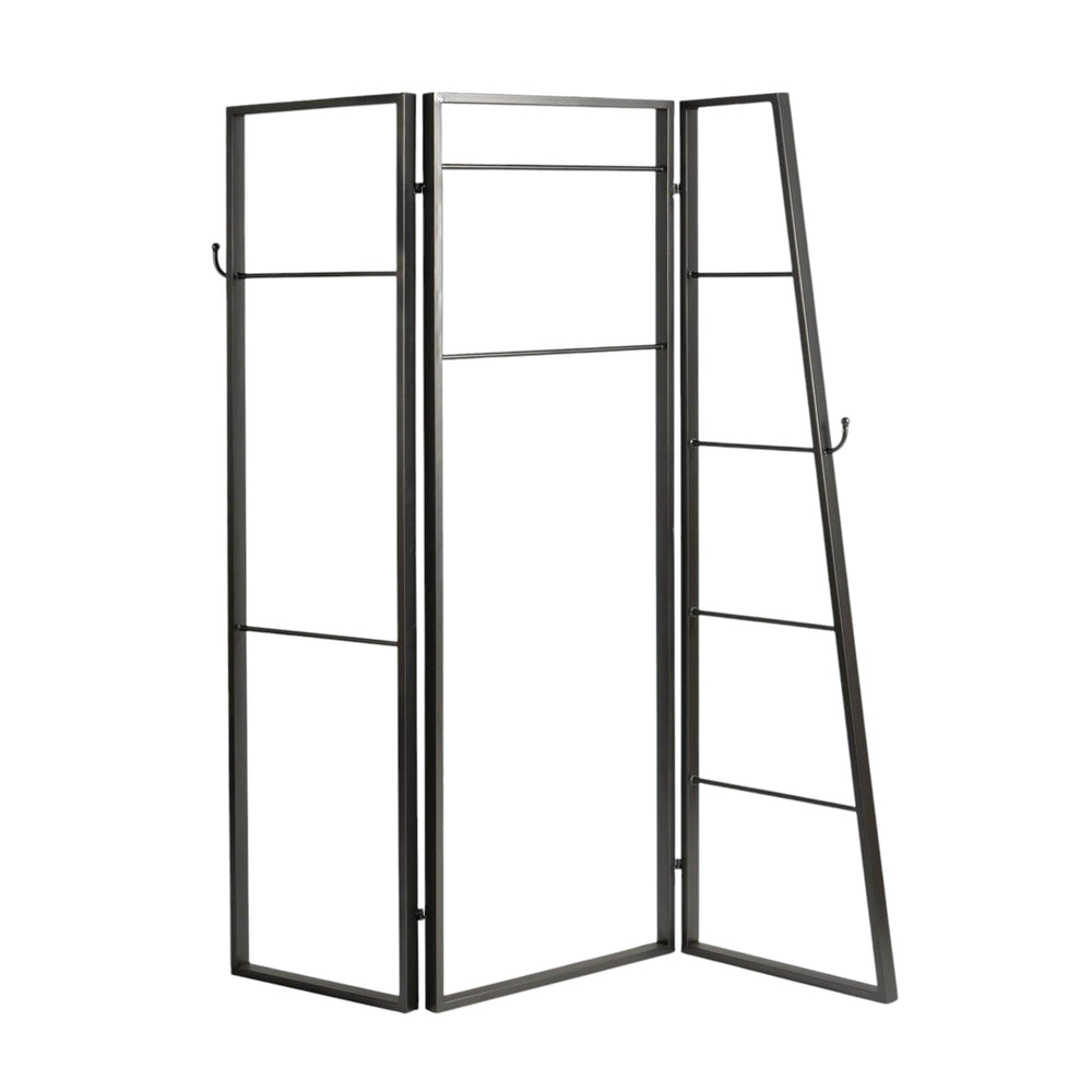 Homeroots 72" Gray Iron Folding Three Panel Screen Room Divider  Metal 342778
