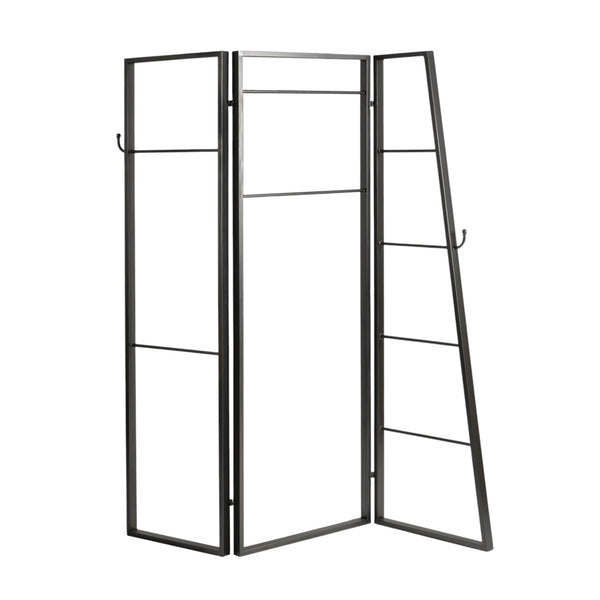 Homeroots 72" Gray Iron Folding Three Panel Screen Room Divider  Metal 342778