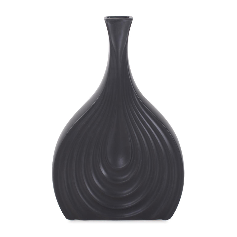 Howard Elliott Black Onion Tapered Vase - Unique Ribbed Design With Matte Finish For Elegant Home Décor Enhancement Black Ceramic 34278-howard-elliott