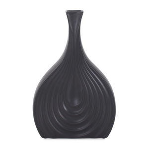Howard Elliott Black Onion Tapered Vase - Unique Ribbed Design With Matte Finish For Elegant Home Décor Enhancement Black Ceramic 34278-howard-elliott