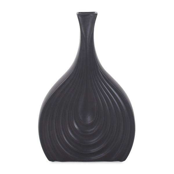 Howard Elliott Black Onion Tapered Vase - Unique Ribbed Design With Matte Finish For Elegant Home Décor Enhancement Black Ceramic 34278-howard-elliott