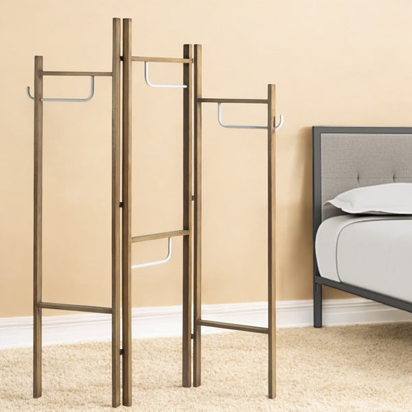 Homeroots 72" Brown Iron Folding Three Panel Screen Room Divider  Metal 342780