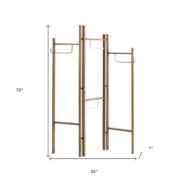 Homeroots 72" Brown Iron Folding Three Panel Screen Room Divider  Metal 342780