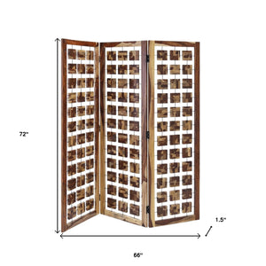 Homeroots 72" Brown Solid Wood Folding Three Panel Screen Room Divider   342781