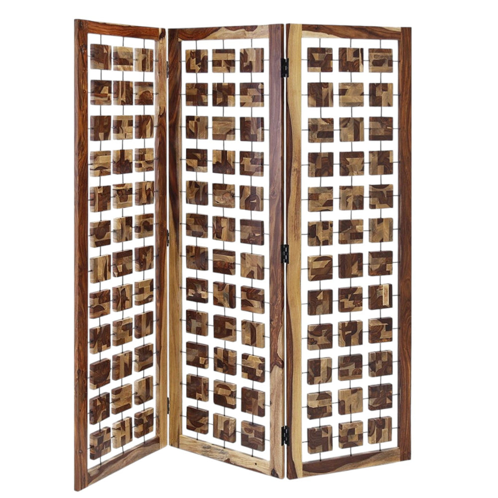 Homeroots 72" Brown Solid Wood Folding Three Panel Screen Room Divider   342781
