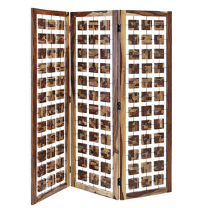 Homeroots 72" Brown Solid Wood Folding Three Panel Screen Room Divider   342781