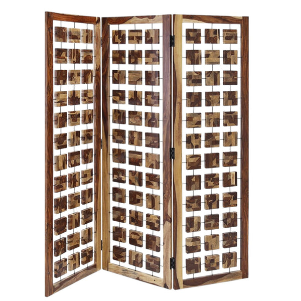 Homeroots 72" Brown Solid Wood Folding Three Panel Screen Room Divider   342781