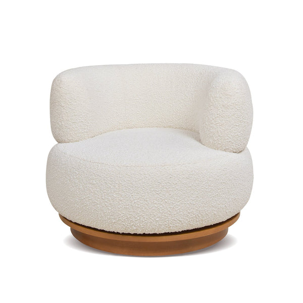 English Elm Jennifer Taylor Home - Fuji Ivory White Boucle 360° Swivel Low Barrel Accent Chair with Solid Rubberwood Base, Lounge-Friendly B2719P238262