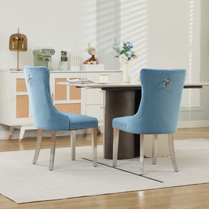 English Elm Nikki Velvet Tufted Dining Chair with Nailhead Trim and Chrome Legs – Plush High-Rebound Cushion Comfort Light Blue W1143P369091