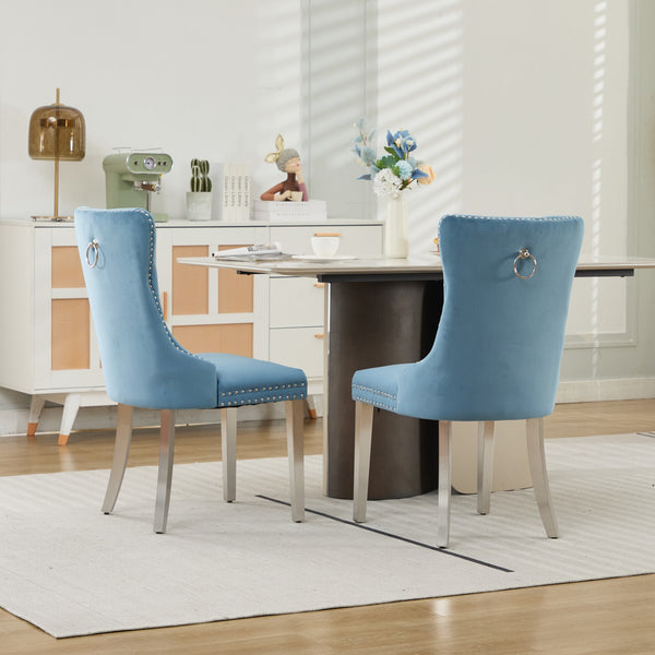 English Elm Nikki Velvet Tufted Dining Chair with Chrome Legs, Nailhead Trim, Plush High-Rebound Seat Comfort Light Blue W1143P369091