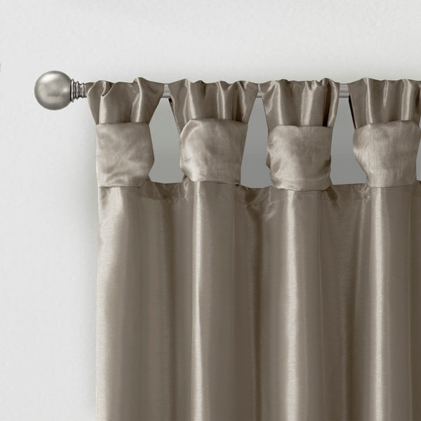 English Elm Twist Tab Lined Faux-Silk Curtain Panel In Pewter - Elegant 50X84" Design For Style & Privacy B03598041-GIGA