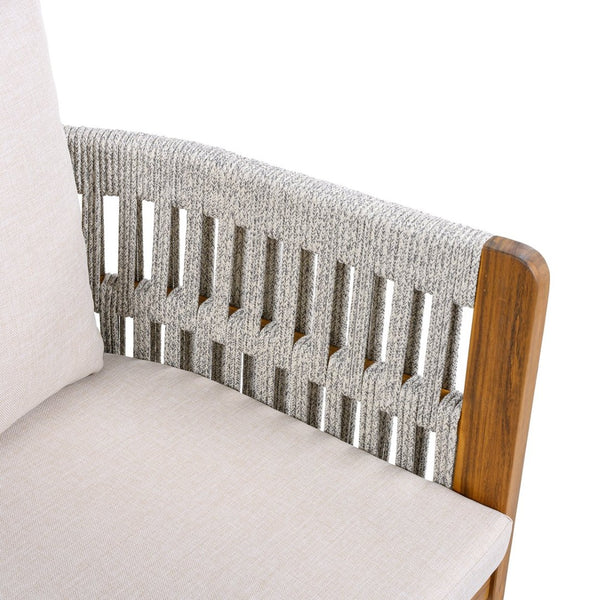 English Elm Acacia Wood Outdoor Dining Chair Set with Rope Arms and Waterproof Cushions N779P279983H