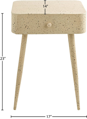 Meridian Furniture Rylan Iron Nightstand with Drawer and Terrazzo Finish for Modern Bedroom Bedside Storage Beige 342Beige