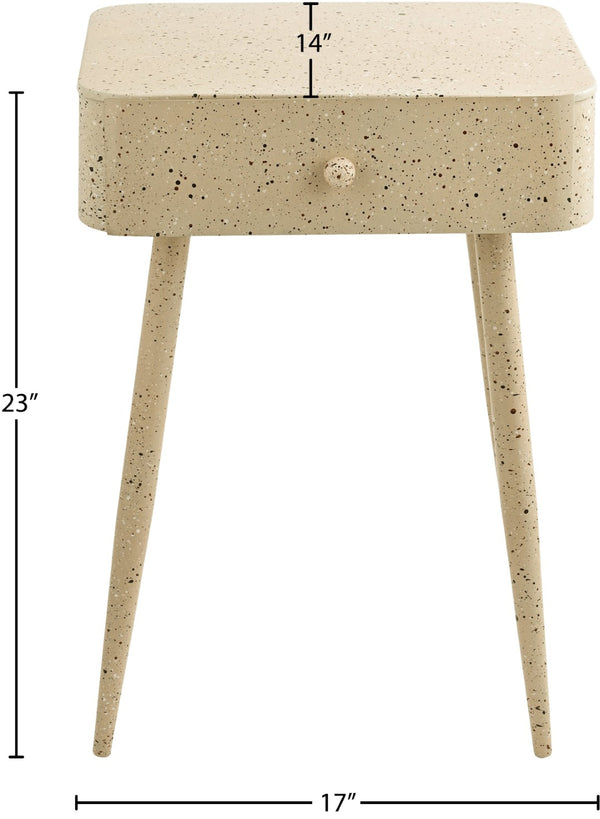 Meridian Furniture Rylan Iron Nightstand with Drawer and Terrazzo Finish for Modern Bedroom Bedside Storage Beige 342Beige