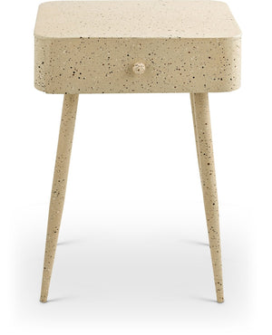 Meridian Furniture Rylan Iron Nightstand with Drawer and Terrazzo Finish for Modern Bedroom Bedside Storage Beige 342Beige
