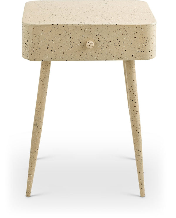 Meridian Furniture Rylan Iron Nightstand with Drawer and Terrazzo Finish for Modern Bedroom Bedside Storage Beige 342Beige