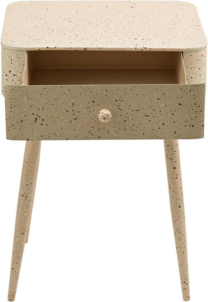 Meridian Furniture Rylan Iron Nightstand with Drawer and Terrazzo Finish for Modern Bedroom Bedside Storage Beige 342Beige