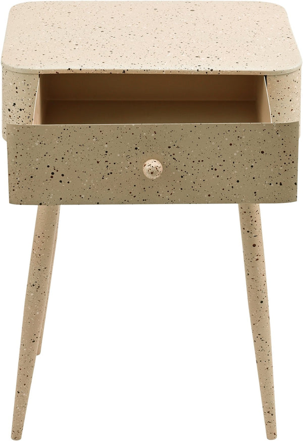 Meridian Furniture Rylan Iron Nightstand with Drawer and Terrazzo Finish for Modern Bedroom Bedside Storage Beige 342Beige