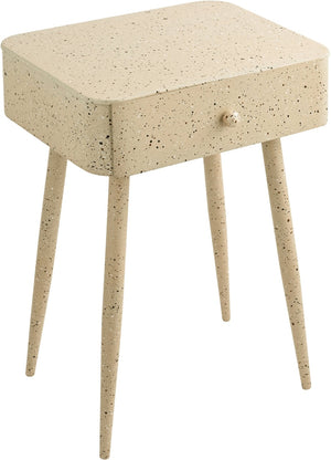 Meridian Furniture Rylan Iron Nightstand with Drawer and Terrazzo Finish for Modern Bedroom Bedside Storage Beige 342Beige