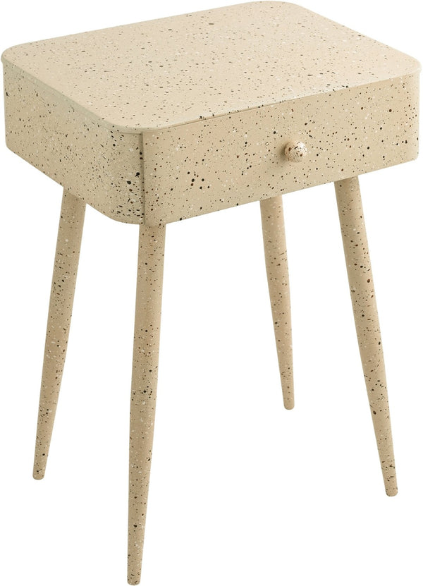 Meridian Furniture Rylan Iron Nightstand with Drawer and Terrazzo Finish for Modern Bedroom Bedside Storage Beige 342Beige