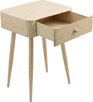 Meridian Furniture Rylan Iron Nightstand with Drawer and Terrazzo Finish for Modern Bedroom Bedside Storage Beige 342Beige