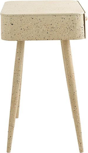 Meridian Furniture Rylan Iron Nightstand with Drawer and Terrazzo Finish for Modern Bedroom Bedside Storage Beige 342Beige